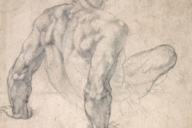 <p>Michelangelo Buonarroti, study for ‘The Last Judgement', Black chalk on paper</p>