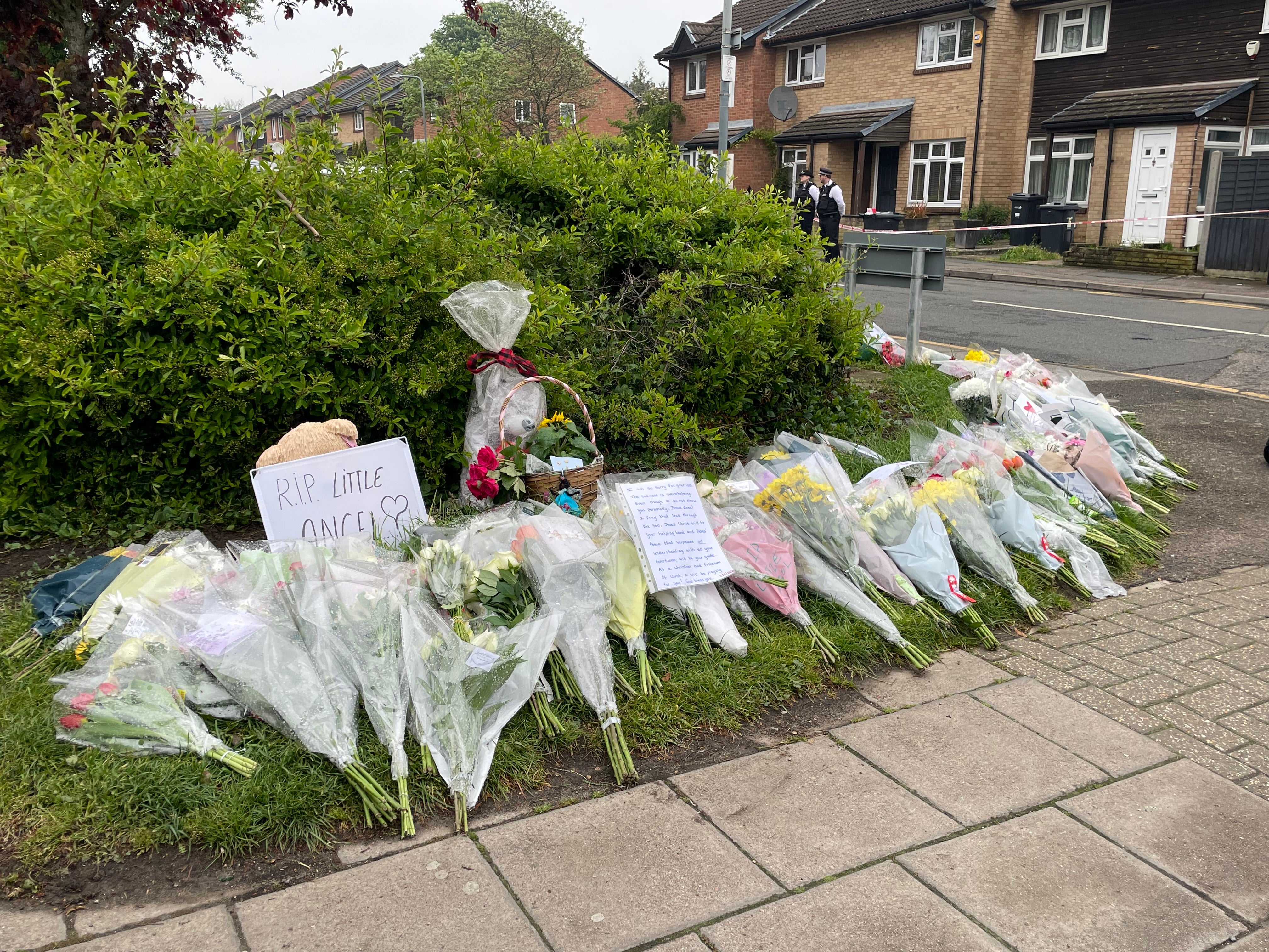 Flowers placed at the scene in Hainault, east London, where 14-year-old Daniel Anjorin, was killed in a sword attack on Tuesday