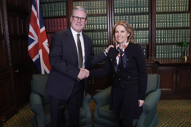 <p>Labour leader Sir Keir Starmer with former Tory MP Natalie Elphicke in his parliamentary office (Stefan Rousseau/PA)</p>