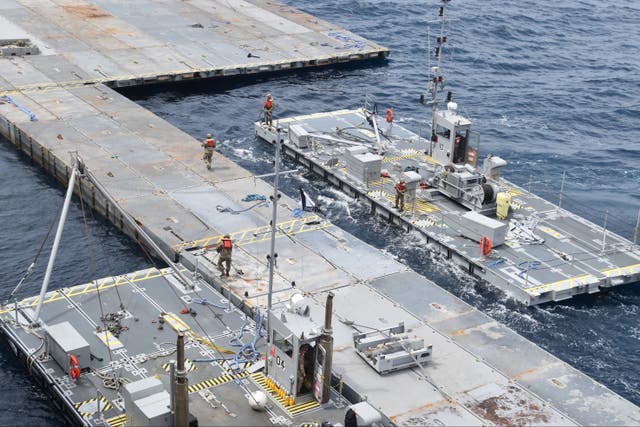 <p>Image from last month of the floating pier for Gaza being constructed</p>