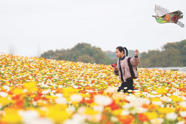 <p>A girl flies a kite in Zhenjiang, Jiangsu province on 6 April</p>