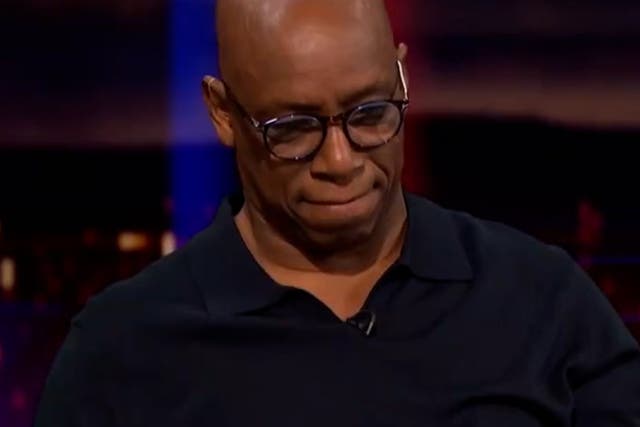 <p>Ian Wright cries as he presents last Match of the Day after 25 years.</p>