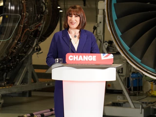 <p>Shadow chancellor Rachel Reeves delivers a speech during a visit to Rolls-Royce in Derby</p>