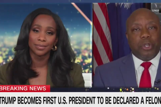 <p>Abby Phillip and South Carolina senator Tim Scott spar over Donald Trump on CNN on Thursday 30 May 2024</p>