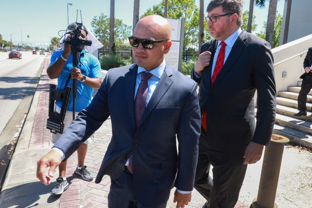 <p>Walt Nauta leaving a court appearance in the case. He is one of Trump’s codefendants in the case </p>