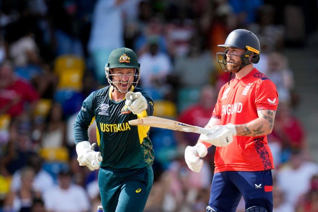 Australia’s Matthew Wade celebrates the dismissal of England’s Phil Salt (Ricardo Mazalan/AP)