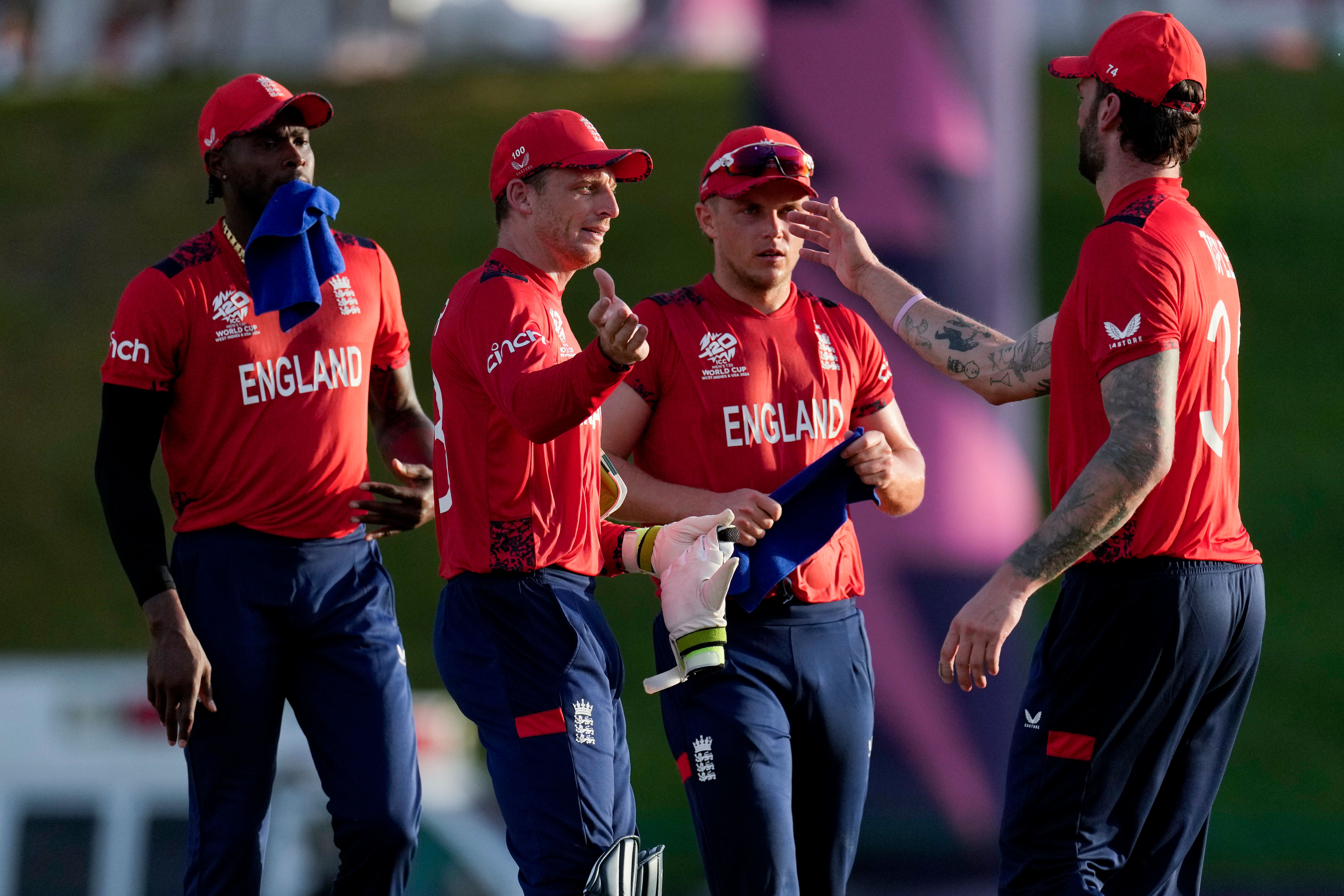 England celebrate after beating Namibia (Ricardo Mazalan/AP)