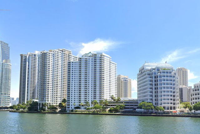 <p>On Florida’s Brickell Key island, pictured, a viral video captured a man assaulting a woman after she tried to save his drowning dog</p>