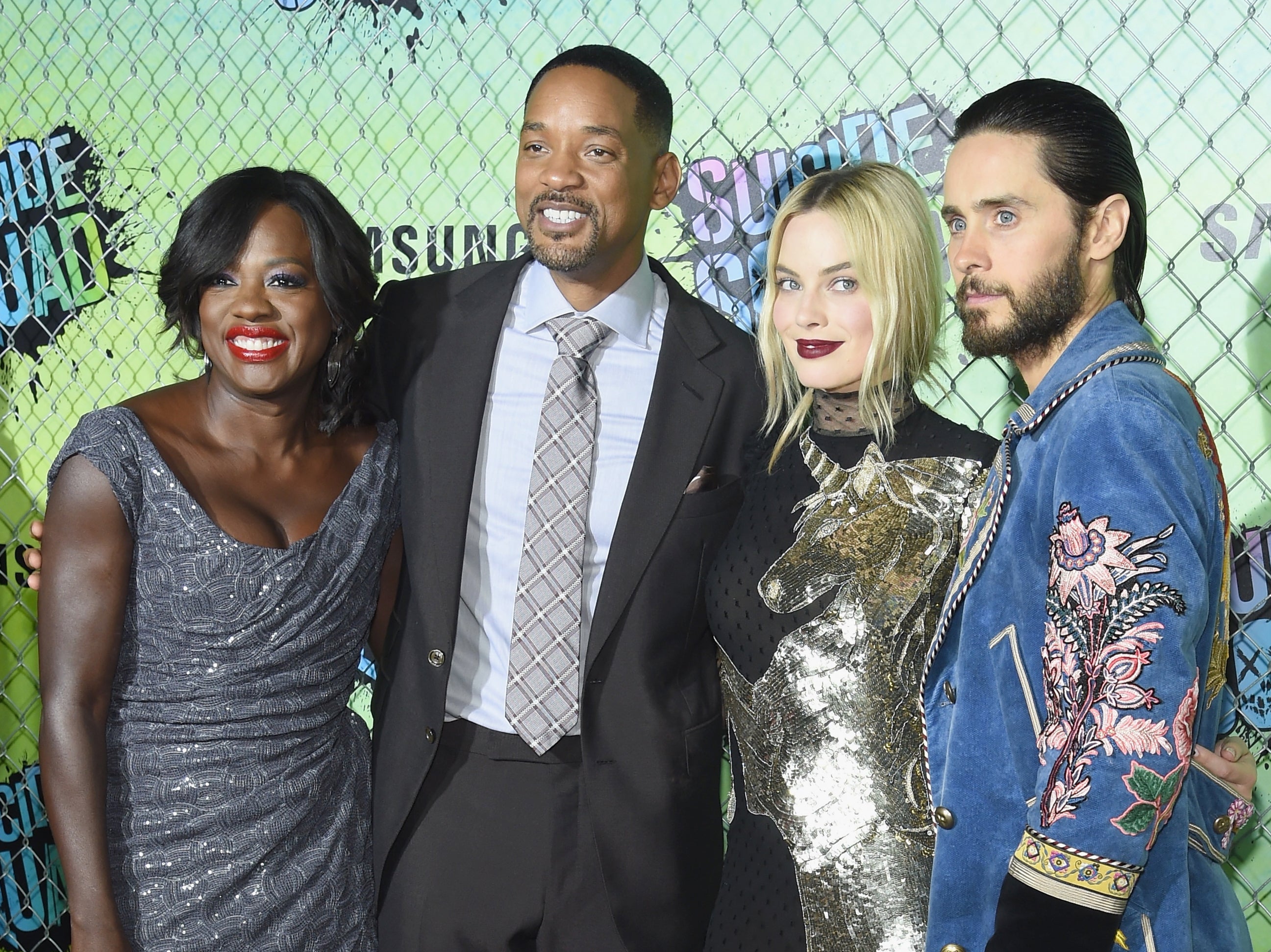 Viola Davis, Will Smith, Margot Robbie and Jared Leto at the premiere of ‘Suicide Squad’ in 2016