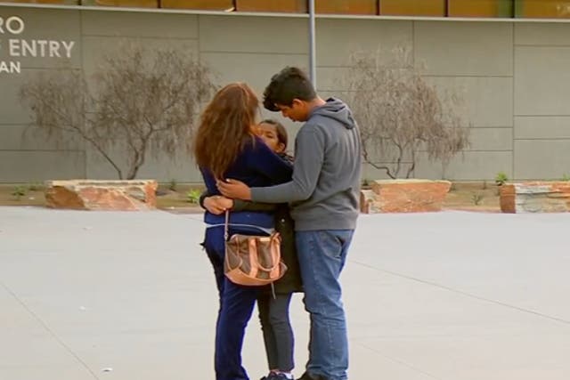 <p>Thelma Medina Navarro reunites with her children Julia and Oscar, who were mistakenly arrested at the US-Mexico border in 2019 on suspicion of smuggling, despite being US citizens</p>