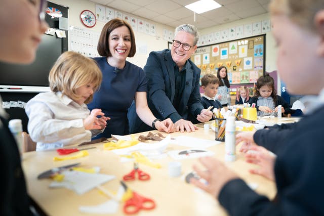 <p>Keir Starmer and Bridget Phillipson during a campaign visit to a Nuneaton primary school last month </p>