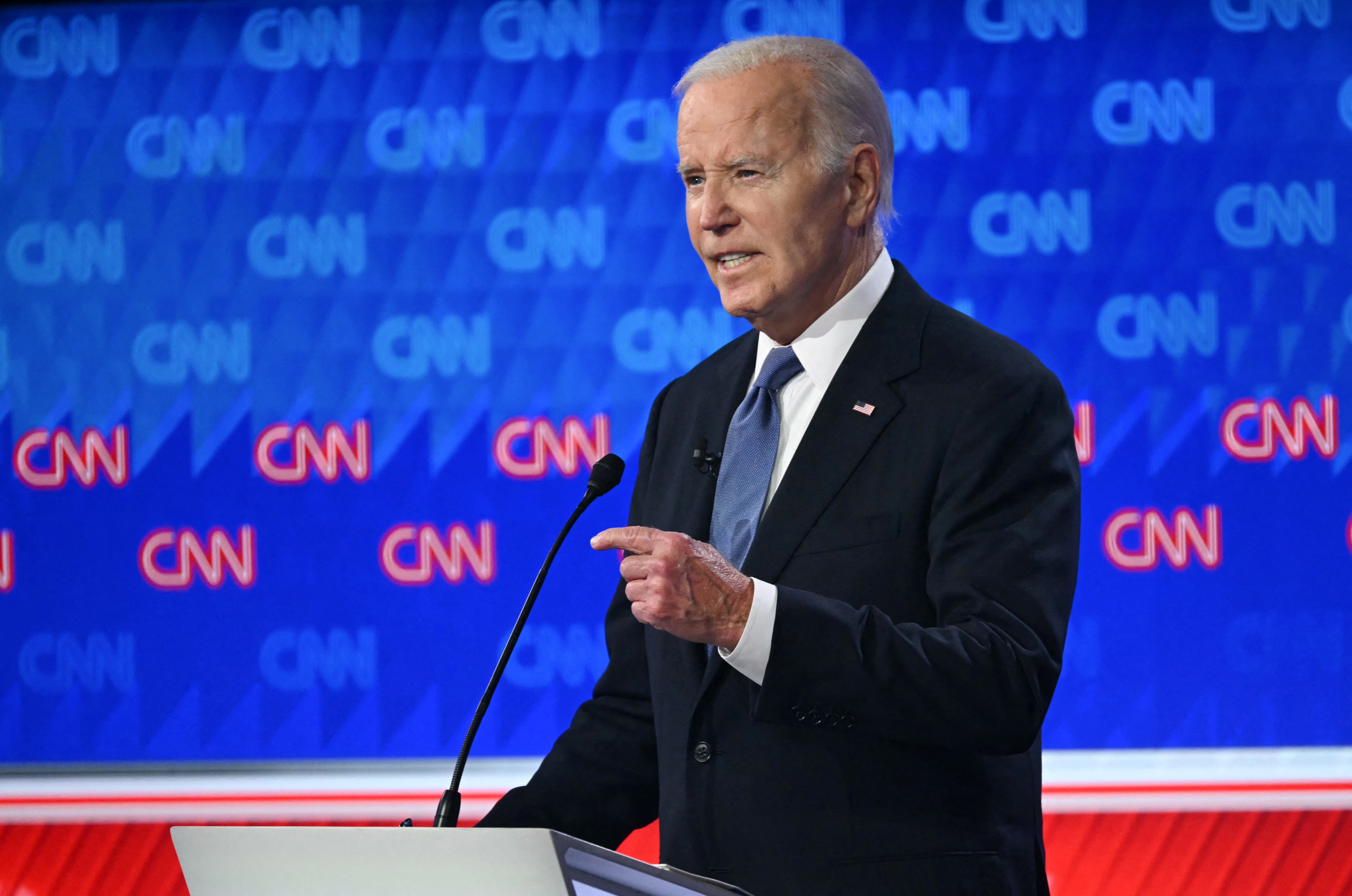 President Joe Biden, pictured at the first presidential debate of 2024, said Donald Trump has the ‘morals of an alleycat’