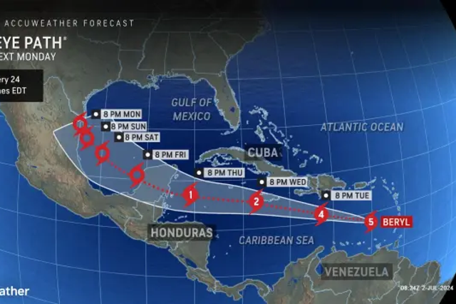 <p>Hurricane Beryl has intensified to a category 5 storm </p>