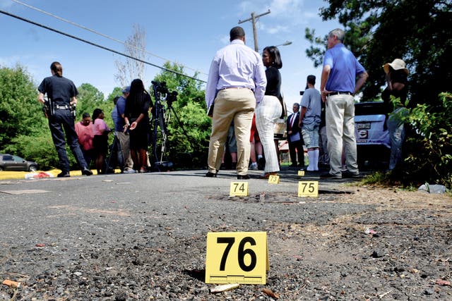 <p>Bullet casings litter the ground behind a press conference on July 5, 2023, in Shreveport, LA </p>