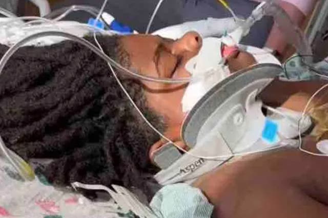 <p>SJ Williams recovers at Children’s Health hospital in Dallas after he severed his spinal cord while running away from a wasp at a community swimming pool in Frisco, Texas. </p>