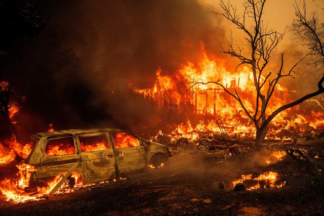 <p>Fire consumes a structure and a vehicle in Oroville on 2 July 2024</p>