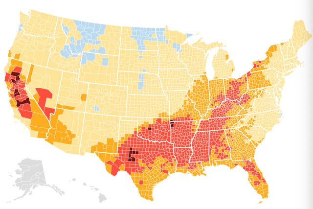 <p>A map showing heat warnings by severity for July 3. More than 100 million Americans are under a heat warning that is likely to last for days </p>