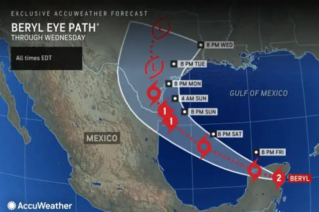 <p>AccuWeather forecast for path of Hurricane Beryl as makes landfall in Mexico</p>