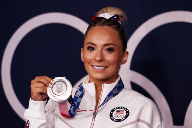 <p>MyKayla Skinner of Team United States poses with the silver medal following the Women’s Vault Final on day nine of the Tokyo 2020 Olympic Games at Ariake Gymnastics Centre on 1 August 2021 in Tokyo, Japan</p>