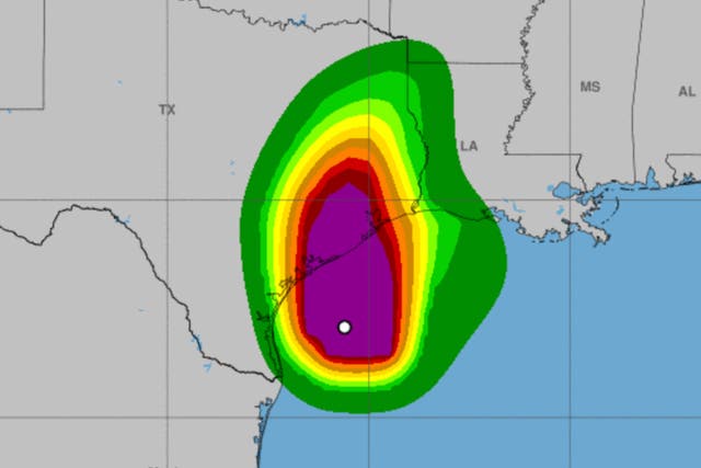 <p>Danger zone: Predictions of strongest winds (purple) as Hurricane Beryl moves across the Gulf of Mexico</p>