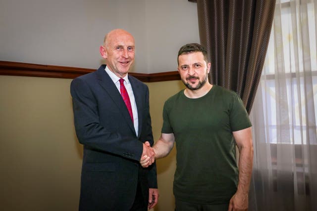 <p>Defence Secretary John Healey met Volodymyr Zelensky at the weekend (Ministry of Defence/PA)</p>