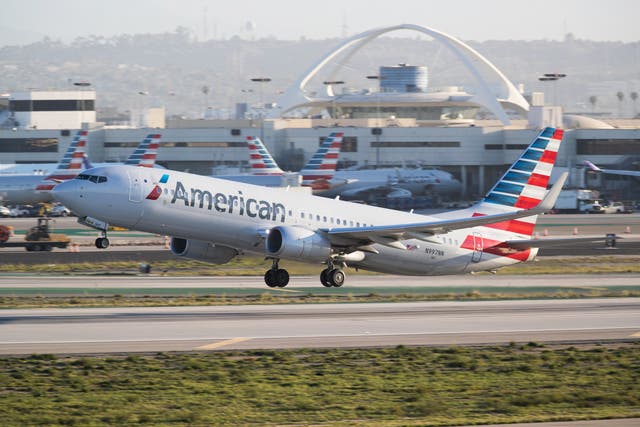 <p>An American Airlines Boeing 737 departs Los Angeles International Airport. An American Airlines Airbus plane departing from the San Francisco International Airport had to be evacuated on July 12 after a fire broke out inside the plane’s cabin (stock image) </p>