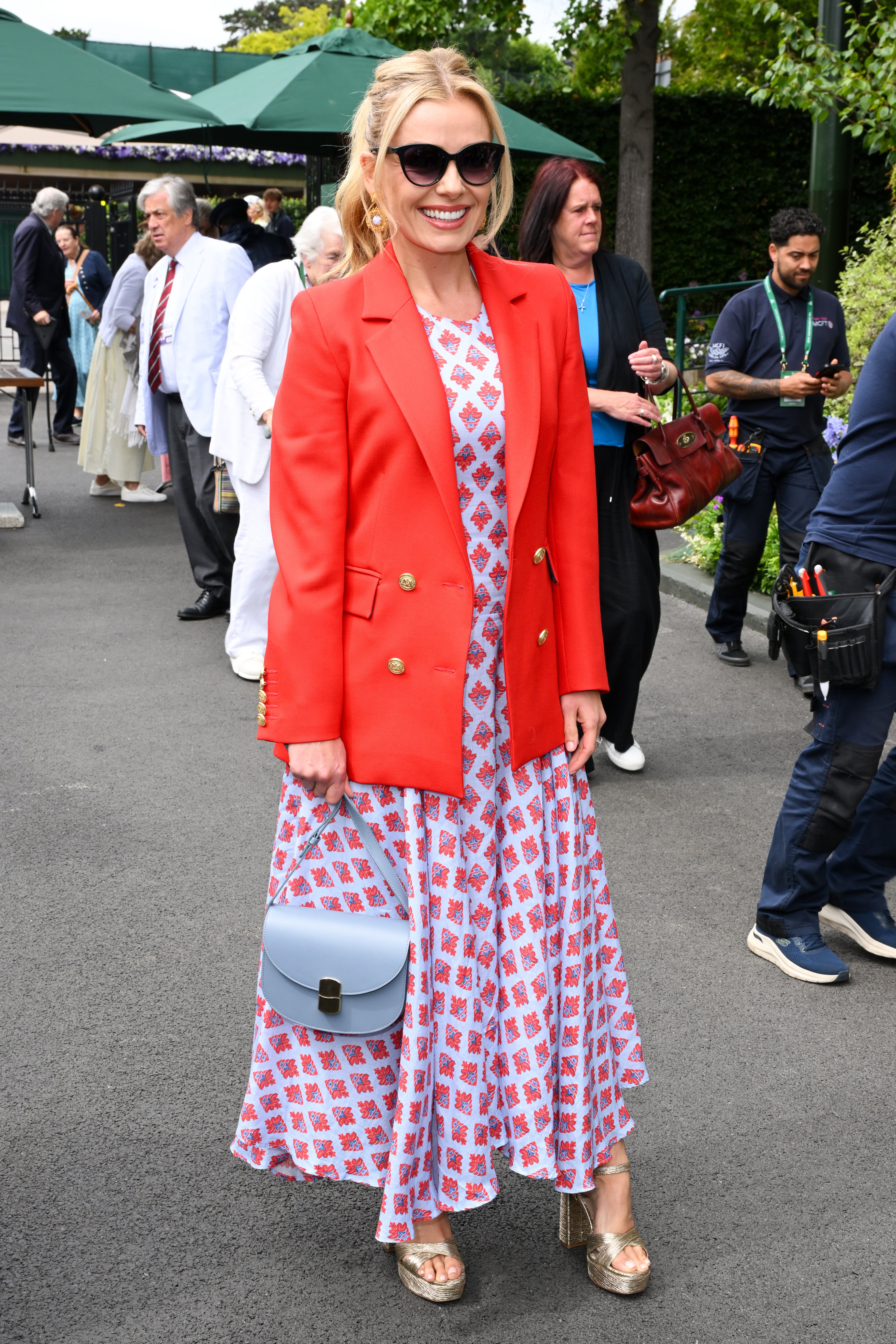 Katherine Jenkins was glowing in a blazer and long, flowing dress