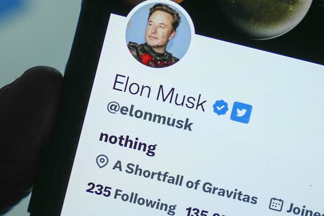 <p>The Twitter (now X) account of Elon Musk is seen on a smartphone on 21 April, 2023 in Knutsford, UK</p>