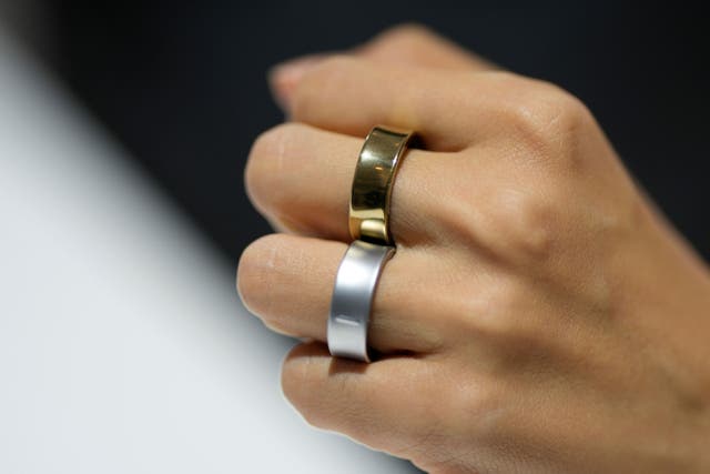 Samsung Electronics’ Galaxy Ring are seen during the Galaxy unpacked products media preview in Seoul, South Korea (Lee Jin-man via AP)