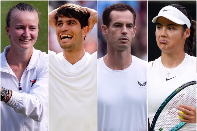 Barbora Krejcikova, Carlos Alcaraz, Andy Murray, Emma Raducanu (PA)