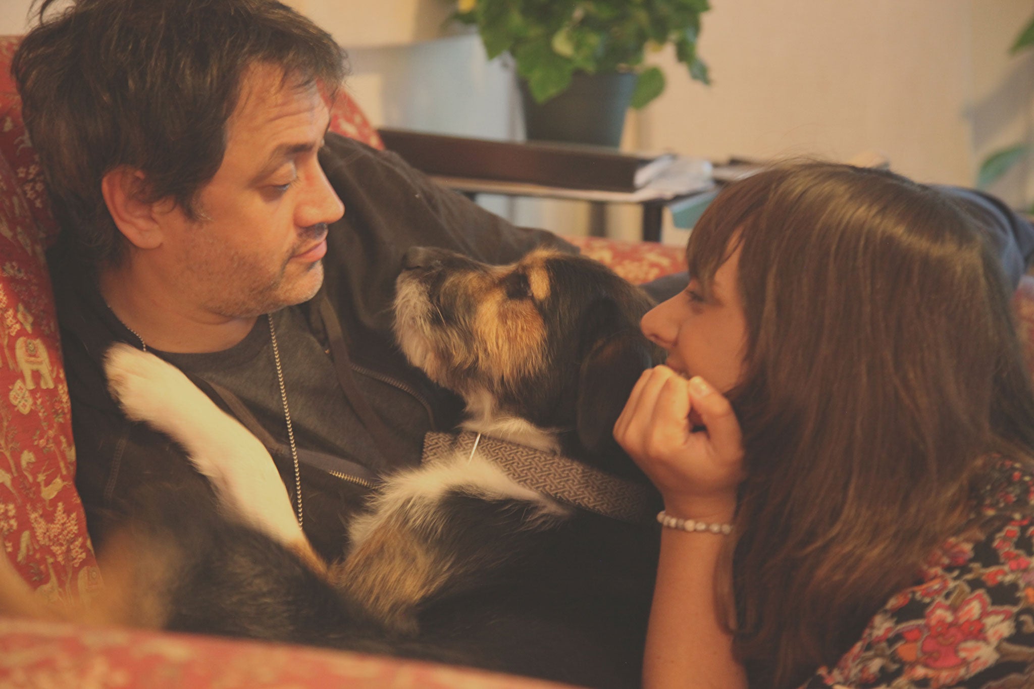 Rumer with her boyfriend Rob Shirakbari and her collie-terrier Alfie, who have helped her 'heal' after four hectic years (Houston Evans)