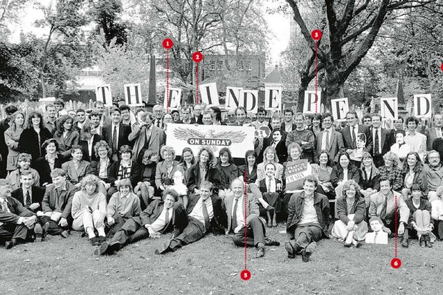 The staff of the Independent on Sunday pictured in 1990