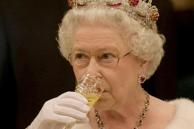 Queen Elizabeth II at a state banquet inside Brdo Castle near Ljubljana, Slovenia, October 2008