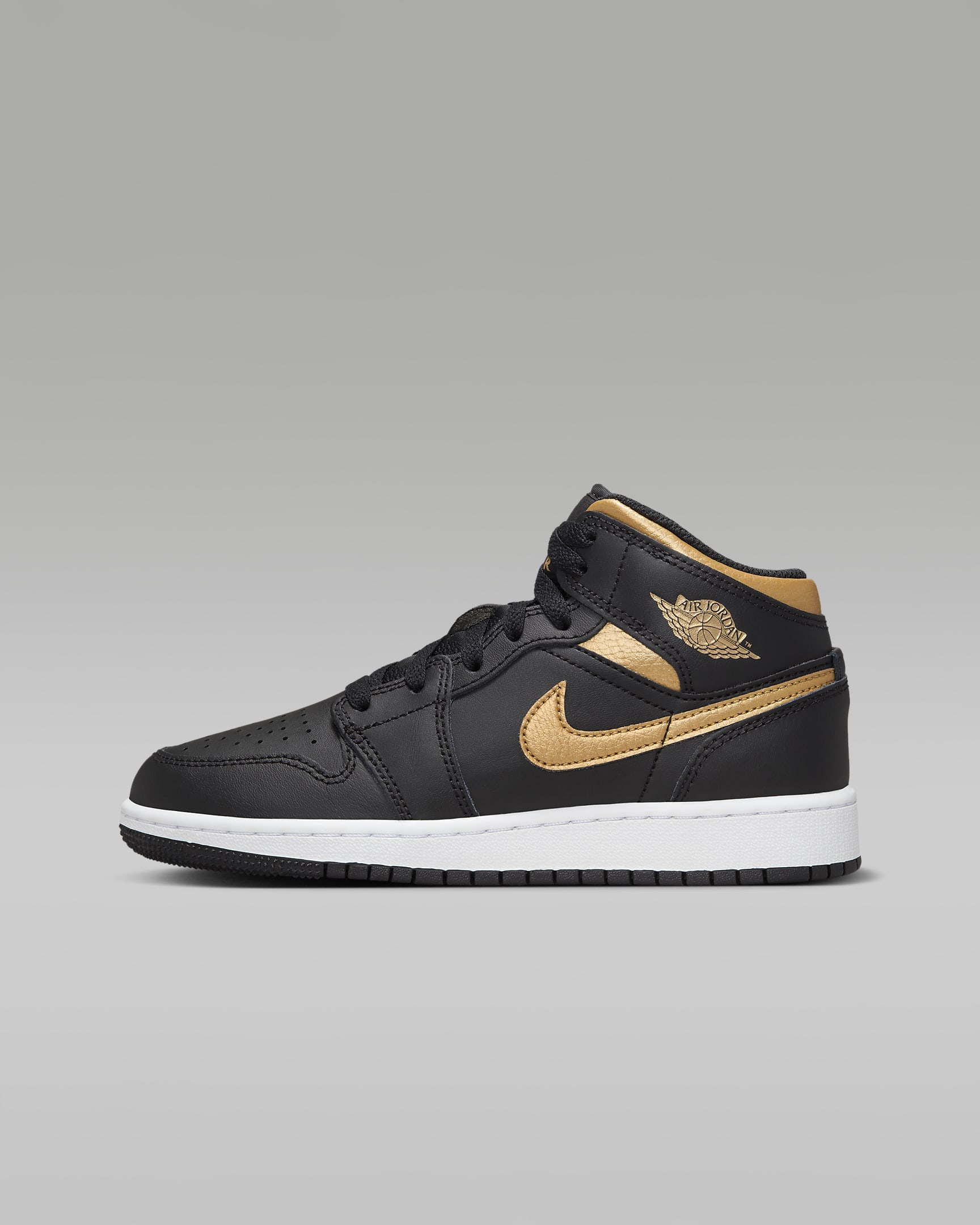 Bota Air Jordan 1 Mid pro větší děti - Černá/Bílá/Metallic Gold