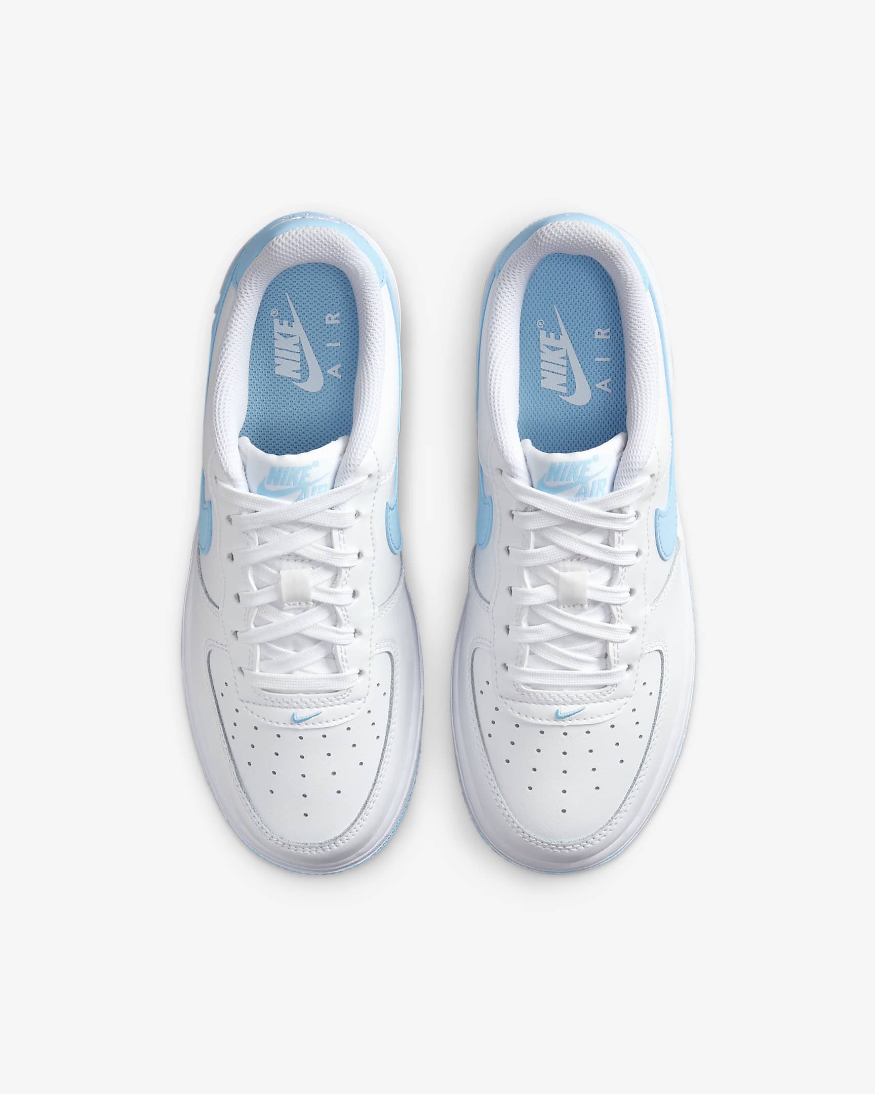 Nike Air Force 1 Older Kids' Shoes - White/White/Aquarius Blue