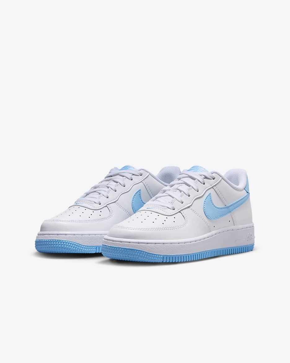 Nike Air Force 1 Older Kids' Shoes - White/White/Aquarius Blue