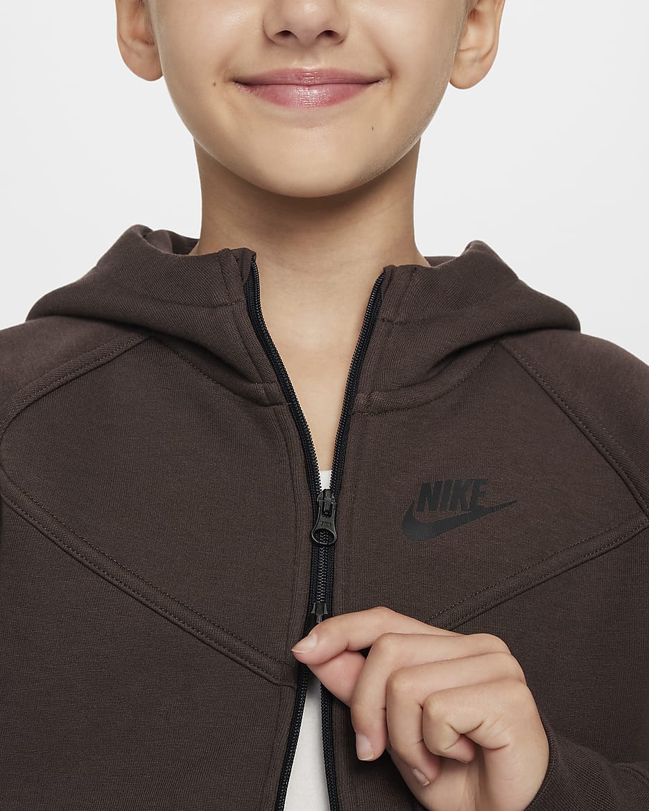 Huvtröja med hel dragkedja Nike Sportswear Tech Fleece för ungdom (tjejer) - Baroque Brown/Svart/Svart