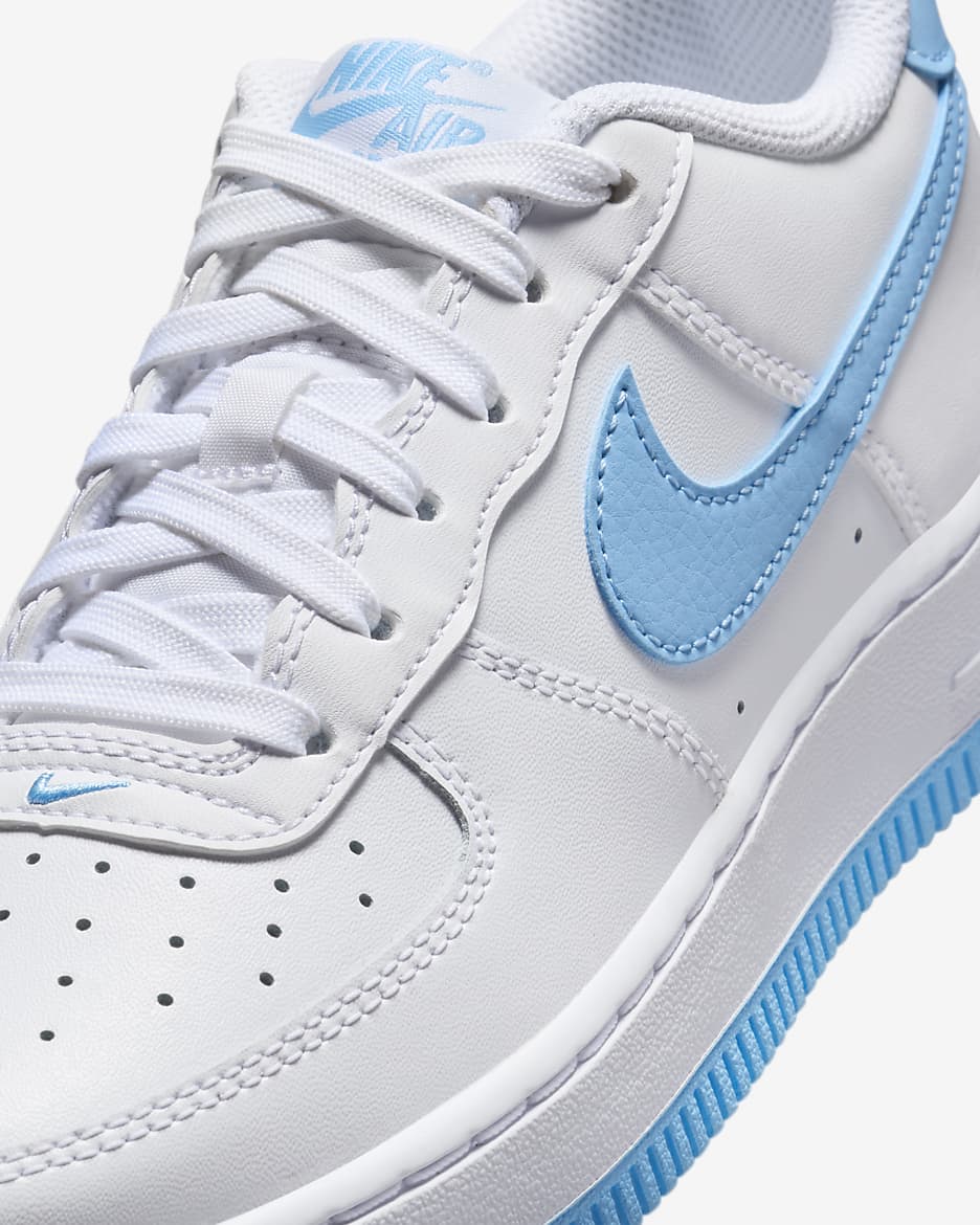 Nike Air Force 1 Older Kids' Shoes - White/White/Aquarius Blue