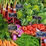 View of of Danish produce at Torvehallerne, a gourmet food market located in Norreport, Copenhagen, Denmark