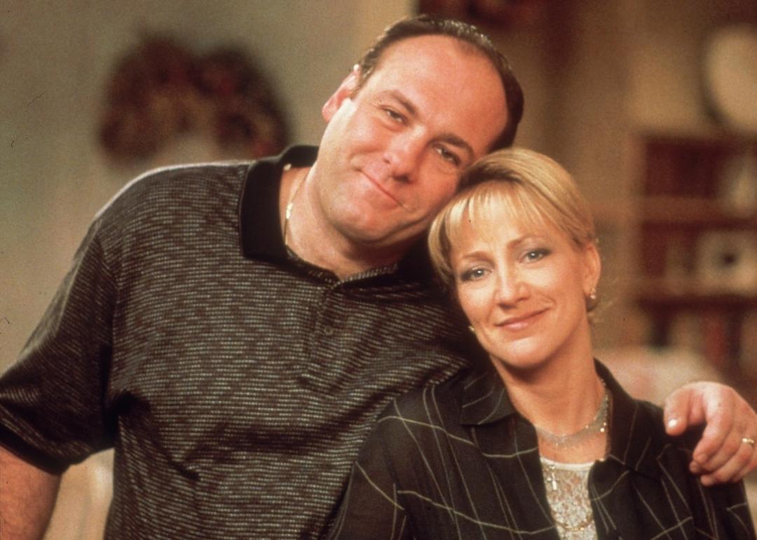 Actors James Gandolfini and Edie Falco in scene from the HBO TV series 'The Sopranos.'