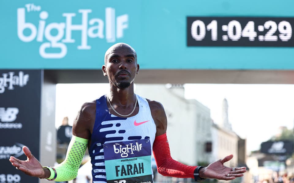 Sir Mo Farah bids farewell with final race at London’s Big Half