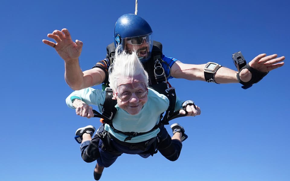 Woman, 104, aiming to become world’s oldest skydiver jumps 13,000ft