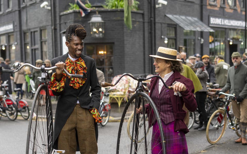 Riders donning their best tweed cycle along London streets for annual event