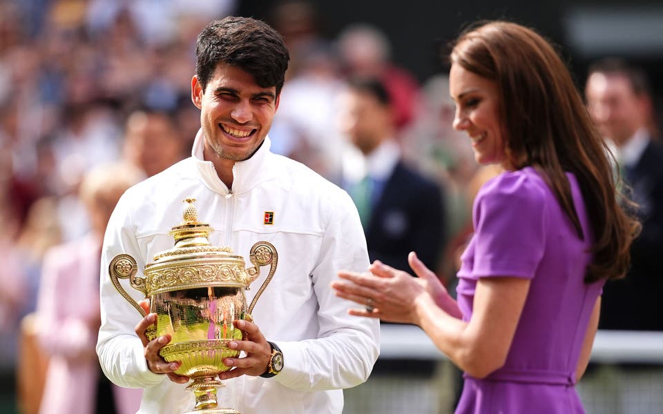 Kate presents Wimbledon men’s final trophy to Carlos Alcaraz