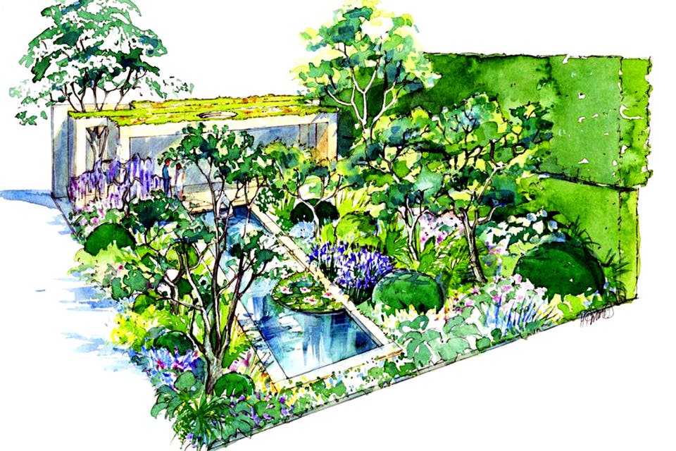 Verdant: the garden is designed for Great Ormond Street Hospital staff and families as “a place to reflect”. The plants will suit its shady location with a watercourse reflecting trees and sky