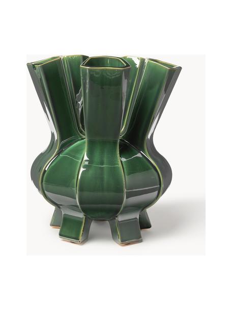 Design Porzellan-Vase Puyi, H 34 cm, Porzellan, glasiert, Dunkelgrün, Ø 29 x H 34 cm