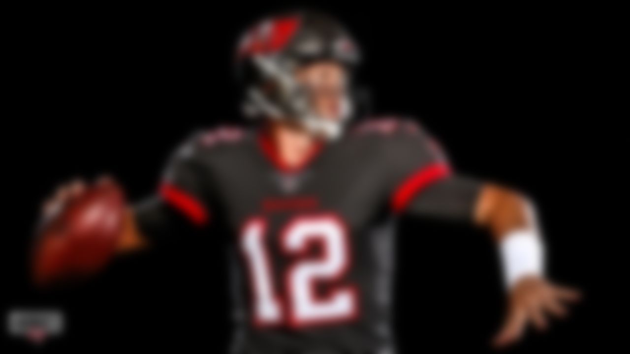 Quarterback Tom Brady #12 of the Tampa Bay Buccaneers is photographed in uniform for the first time as a member of the Bucs.