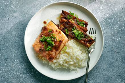 Image for Sheet-Pan Salmon and Eggplant With XO Sauce