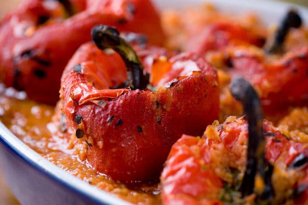 Gruyère-Stuffed Roasted Red Peppers With Raisins and Olives