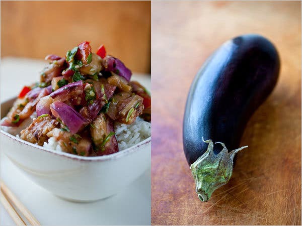 Steamed Jasmine Rice With Grilled Eggplant Salad